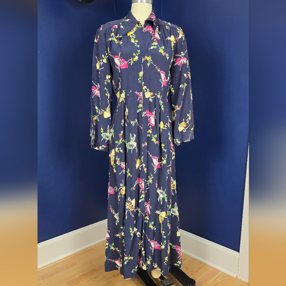 Vintage 1940s Novelty Print House Dress, Size M